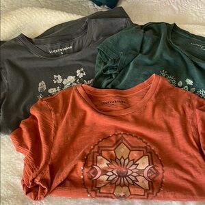 Lucky Brand Trio of Graphic Tees in Orange, Gray, and Green